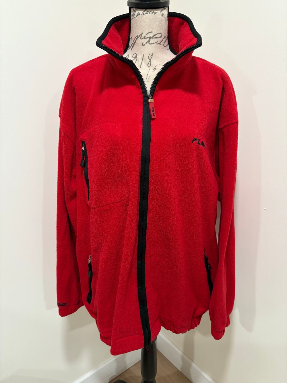 FUBU 90s Y2K Vintage Red Fleece Zip Up Jacket Size Large